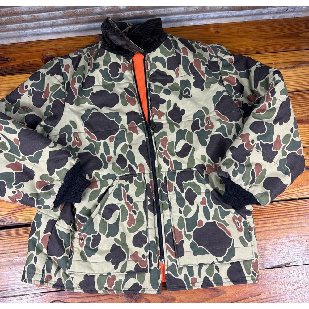 Walls Blizzard Pruf Duck Camo Hunting Jacket Men Large Tall Reverse Orange USA!!
